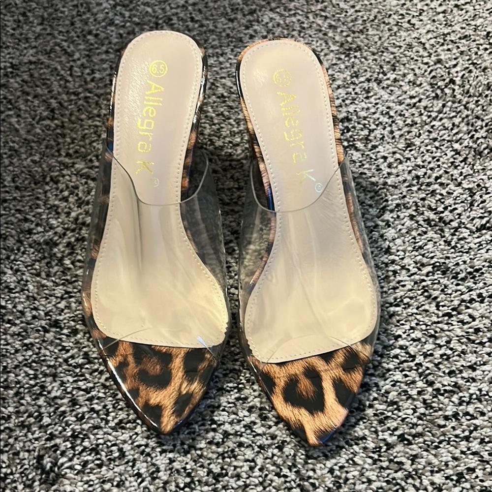 Allegra K Women's Leopard Print Clear Heels